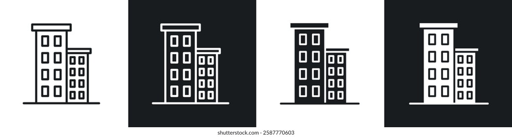 Building icon set black and white colors. Graphic Vector icons pack