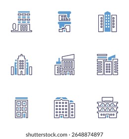 Building icon set. Bold line style. Duotone colors. Editable stroke. buildings, flats, building, company, building trade.