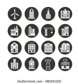 building icon set in circle buttons