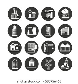 building icon set in circle buttons