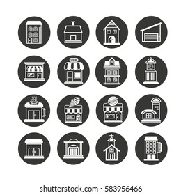 building icon set in circle buttons