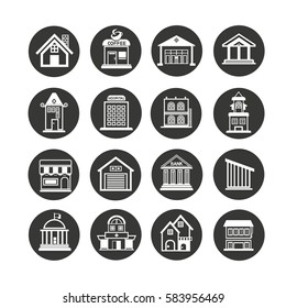 building icon set in circle buttons