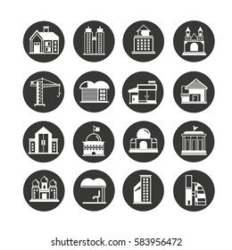 building icon set in circle buttons