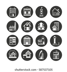 building icon set in circle buttons