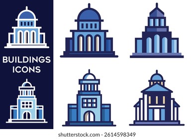 Building Icon Set Clipart Vector Illustration On White Background