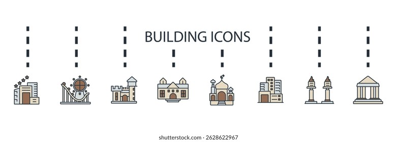 building icon set collection .design style with background