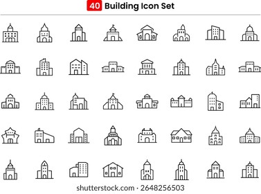 Building icon set. Collection of high quality outline symbols for web design, mobile app. Building vector thin line icons.
