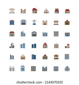 Building icon set color vector