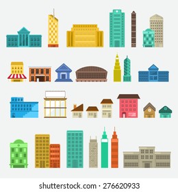 Building  icon set concept for use to city landscape condominium, house, tower. Vector flat design