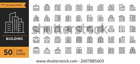 Building icon set. Containing Apartment, House, Real Estate, Cityscape, Office, and more. Vector illustration