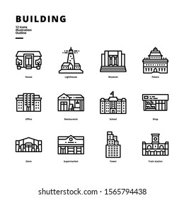 Building icon set for digital media and printing media.