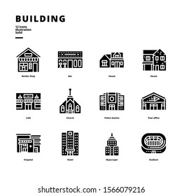 Building icon set for digital media and printing media.