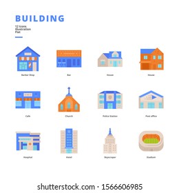 Building icon set for digital media and printing media.