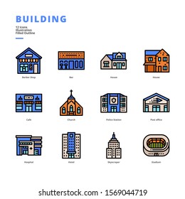 Building icon set for digital media and printing media.