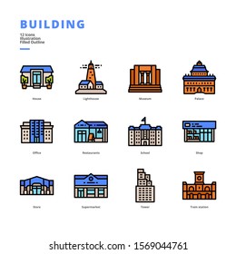 Building icon set for digital media and printing media.