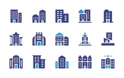 Building Icon Set. Duotone Color. Vector Illustration. Containing Buildings, Building, Business, Casino, Office Building, Empire State Building.
