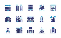 Building Icon Set. Duotone Color. Vector Illustration. Containing Building, Buildings, Empire State Building.