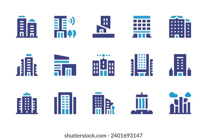 Building icon set. Duotone color. Vector illustration. Containing building, skyscraper, smart, flats, skyscrapper, shopping mall, workplace, city.
