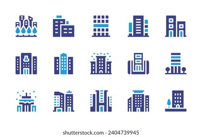 Building icon set. Duotone color. Vector illustration. Containing greens, buildings, architecture, building, laboratory, apartment, town, building trade, building automation.