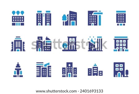 Building icon set. Duotone color. Vector illustration. Containing building, buildings, empire state building, hospital, city building.