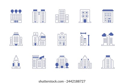 Building icon set. Duotone style line stroke and bold. Vector illustration. Containing condo, building, apartments, buildings, empire state building.