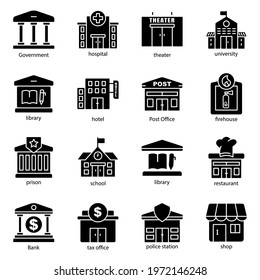Building icon set. Editable stroke. Design template vector