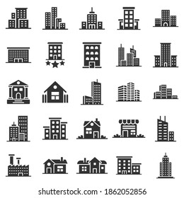 Icono de construcción en estilo plano. Dibujo vectorial de apartamento de rascacielos en fondo blanco aislado. El concepto de negocios de la torre de la ciudad.