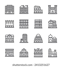 Building icon set isolated on white
