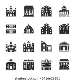 Building icon set isolated on white