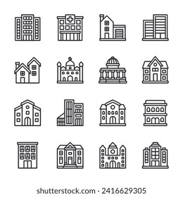 Building icon set isolated on white