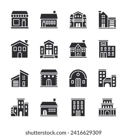 Building icon set isolated on white