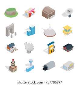 Building icon set. Isometric set of building vector icons for web design isolated on white background