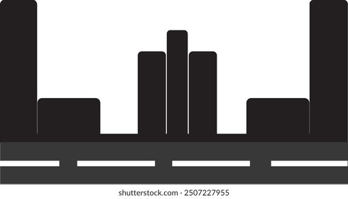 Icono de edificio en línea casa plana negra.