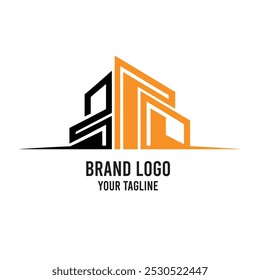 Building icon set in line black and yellow flat house, office, bank, school, hotel, shop, university, city, real estate and hospital symbol.