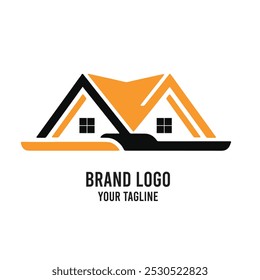 Building icon set in line black and yellow flat house, office, bank, school, hotel, shop, university, city, real estate and hospital symbol.