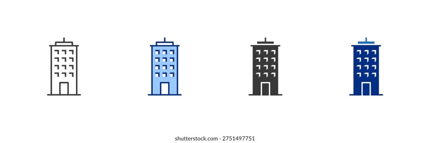Building Icon Set in Line, Glyph and Blue Style vector icons