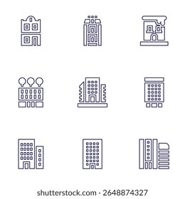 Conjunto de ícones de construção. Estilo da linha. Curso editável. prédios, edifício.