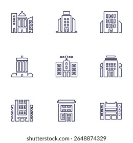 Building icon set. Line style. Editable stroke. building, company, buildings.