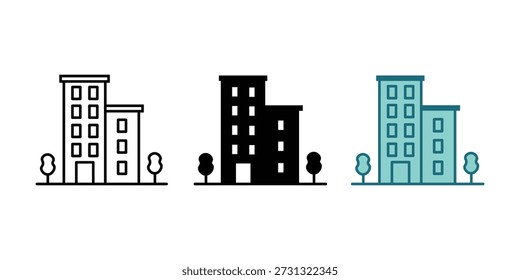 Icono de edificios de oficinas en diferentes estilos de Ilustración vectorial. Icono diseñado en estilo de relleno, contorno, línea y trazo se puede utilizar para el Web, móvil.