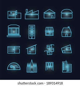 Building Icon Set on light effect background