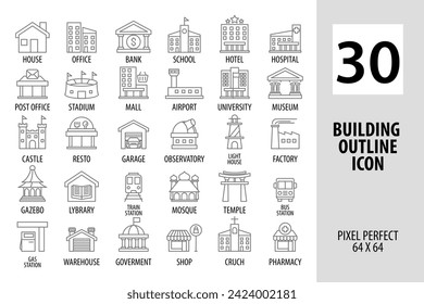 Building icon set. outline icon pixel perfect for web and mobile app.