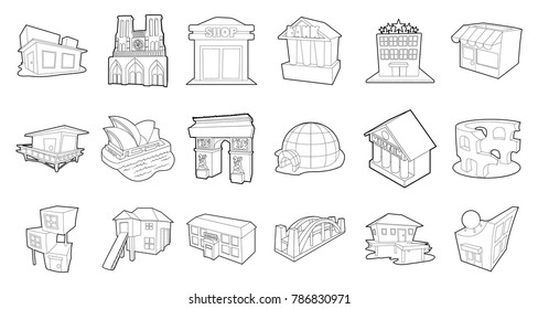 Building icon set. Outline set of building vector icons for web design isolated on white background