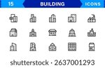 Building Icon Set Representing Construction, Architecture, Tools, Blueprints, and Urban Development in Simple, Download-Ready Vector Format
