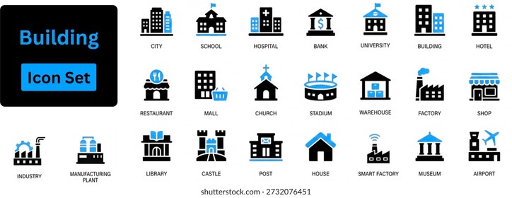 Building icon set silhouette vector 