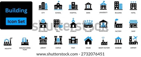 Building icon set silhouette vector 