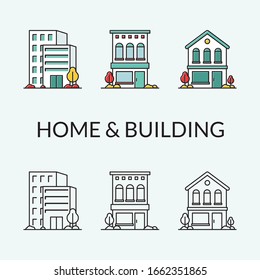 Building Icon Set, simple linear vector illustration