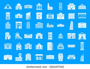 Building icon set. Simple set of building vector icons for web design isolated on blue background