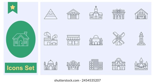 Building icon set symbol collection, logo isolated vector illustration