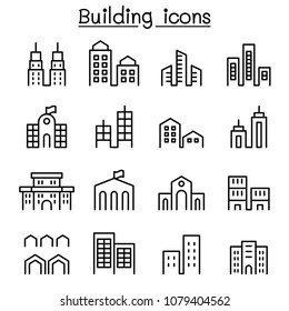 Building icon set in thin line style