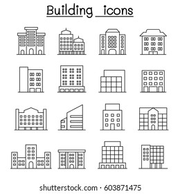 Building icon set in thin line style